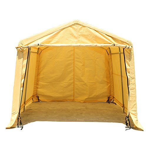 walsport 10x10x8 Feet Auto Shelter Portable Storage Shed Canopy Carport Sand 6 Leg Steel Frame