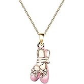 Monnel NC026 Little Pink 3D Crystal Ballet Shoe Charm Pendant Necklace