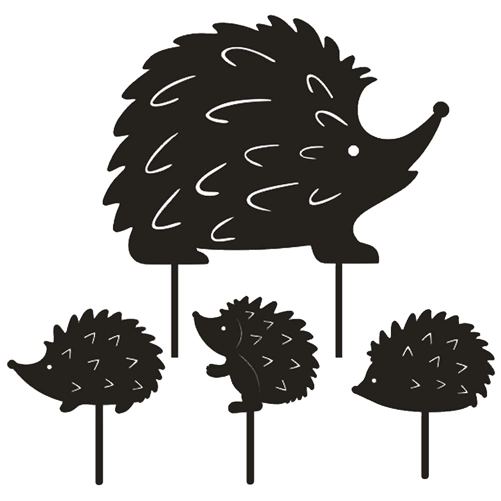 Kelamayi 4 PCS Hedgehog Yard Art Garden Metal Statue Decor,Black Hollow Out Hedgehog Family Silhouette Sets for Farmhouse Pathway Lawn