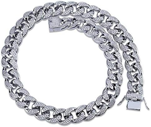 FELICIPP Men's Miami Cuban Link Chain Gold Plated Simulated Diamond Chain Men's HipHop Tennis Necklace (Color : Silver3, Size : S)