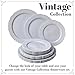 HEAVY DUTY PLASTIC PLATES SET | 10 Dinner Plates | 10 Salad Plates | 10 Dessert Plates | Elegant Plastic Dinnerware | Fine China Look | Upscale Wedding Dining (Vintage Collection - Grey)