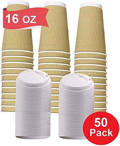 1InTheHome 16 oz Coffee Cups With Lids. Disposable Insulated Ripple Wall Paper Hot Cups with Lids - Thumbnail 4