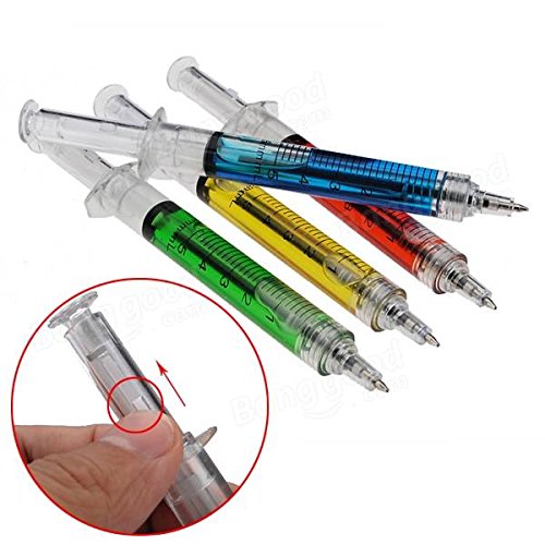 Bazaar 4Pcs Syringe Ballpoint Pen Random Color Needle Refill Ink Blue Bulk Novelty Blood Office School Funny Art Gift