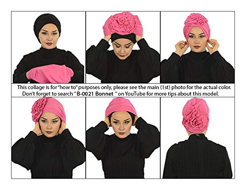 Instant Turban Cotton Scarf Head Wrap Cancer Chemo Headwear Rose Detail Brown