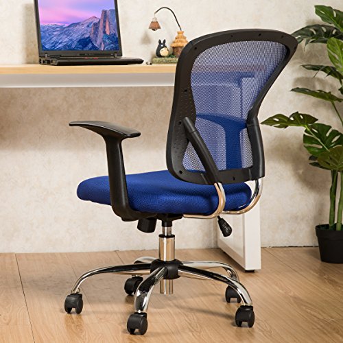 YAMASORO Office Mesh Task Chair Mid Back Swivel Computer Desk Chairs with Backrest,Armrest and Adjustable Seat Height for Home Office Conference Room (Blue-7425)