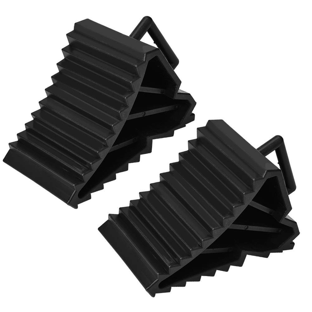 Wheel Chocks 2 Pack 6.1x3.5x3.9in Heavy Duty Rubber with Handle for Caravan Motorhome Trailer, Vehicle Securement in All Weather, Forklift and Home Use