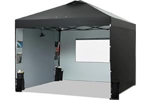 Tunbne 10x10 Ez Pop up Canopy Tent Comercial with 3 Sidewalls, Outdoor Canopy with Mesh Windows and Pockets Walls, Patented One Push, 1 Person Easy Set up, Case, 8 Stakes, 4 Ropes, 4 Sandbags (Black)