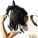 Creepyparty Deluxe Novelty Halloween Costume Party Latex Animal Black Horse Head Mask
