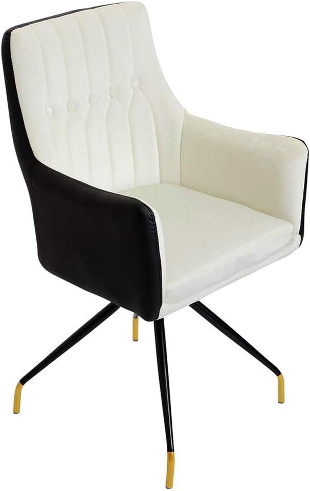 Impressions Genesis Vanity Chair with 360 Degrees Swivel Seat, Button Tufted Velvet Cushioned Chair with Slim Black Legs (Tuxedo): Kitchen & Dining