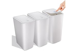 Kssvzz 3 Pack Small Bathroom Trash Can with Lid - 10L/2.6 Gallon Slim Garbage Bin, Dog Proof Trashcan, Plastic Wastebasket for Kitchen/Bedroom/Office/Dorm, Fits Under Sink/Desk/Cabinet (White)