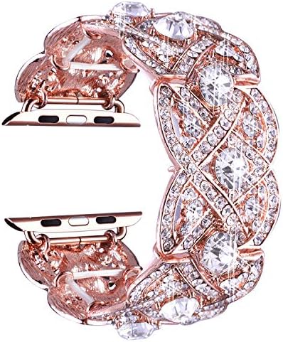 VIQIV Bling Bands for Compatible with Apple Watch 38mm 40mm 42mm 44mm Iwatch Series 6 5 4 3 2 1, Diamond Rhinestone Stainless Steel Metal Bracelet Wristband Strap for Women