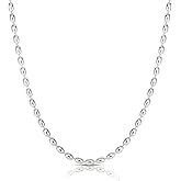 Savlano 925 Sterling Silver Oval Rice Bead Strand Chain Necklace For Women - Made in Italy Comes With a Gift Box