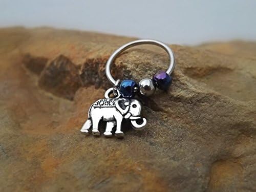 Elephant Cartilage Earring with Purple Blue Bead Captive Hoop Body Jewelry 16ga