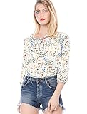 Allegra K Women's Round Neck Drawstring 3/4 Raglan Sleeve Floral Print Blouse