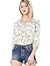 Allegra K Women's Round Neck Drawstring 3/4 Raglan Sleeve Floral Print Blouse
