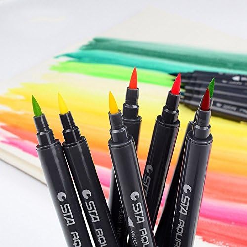 Water Brush Marker Dual Tip Pens Set 12 colors Paint Drawing Professional art Gifts supplier for Adults &amp; Kids Students Sketch Coloring Book Soft Brush Head Pens by Alovhad