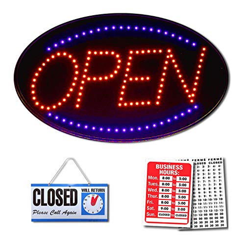 Open Sign LED Neon, Large 23" x 14". Also Includes: Open/Closed Hanging Sign, Business Hours Sign (All 3 Included) Value Pack | LED Open Sign - Flashing & Solid Light for Higher Visibility - Thumbnail 5
