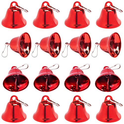 MCPINKY Red Jingle Bells, 34PCS Craft Bells Small Bells with Spring Hook for DIY Wind Chimes Doorbell Wedding Christmas Tree Decor