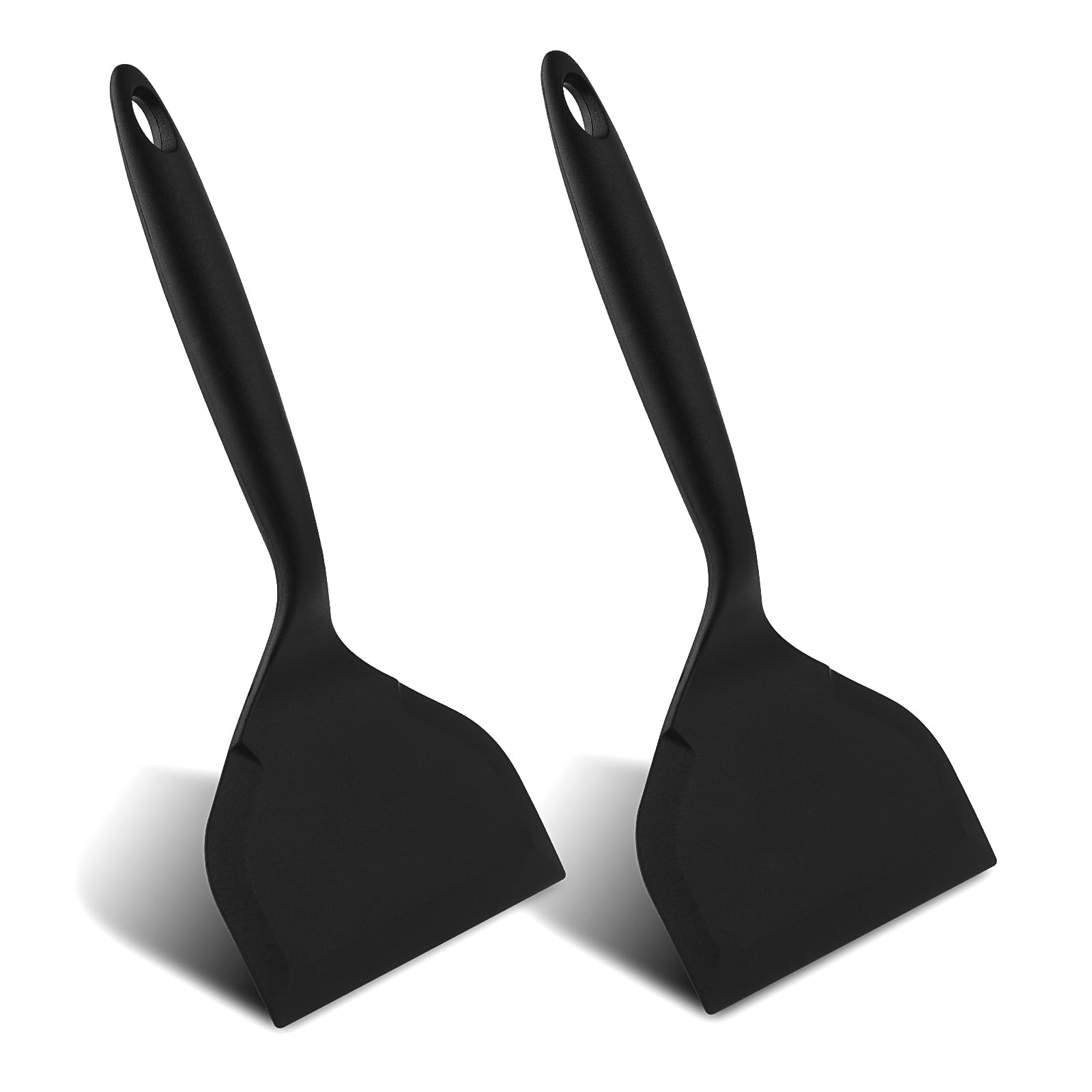 Sibba 2 PCS Silicone Spatula Pancake Cooking Turner Wide Flipper Kitchen Utensils Non-Stick High Temperature Resistant Plastic Short Flat Shovel Scraper Cookware Grill Multifunctional Egg Tools