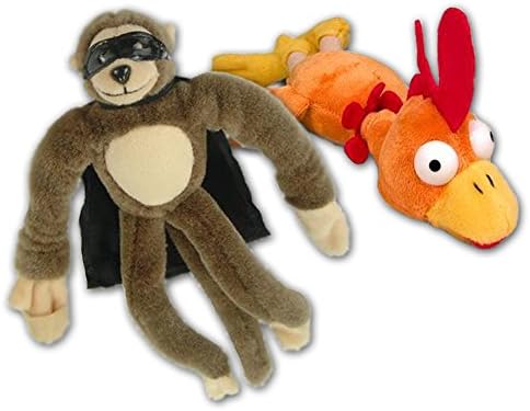 Flingshot Slingshot Stuffed Animal Toys - Squawking Orange Chicken and Amazing Brown Monkey - Pack of 2