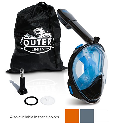 Outer Limits NEW Full Face GoPro Compatible Snorkel Mask - 180Â° Panoramic View - New Bubble Design with a Longer Snorkel