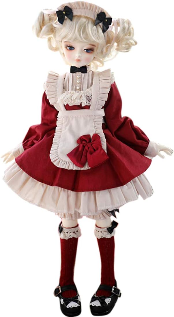 XSHION BJD Doll Girl Clothes, Doll Maid Apron Dress 5 Pcs Set for 1/3 BJD Doll Dress Up ClothingPretend Play Toy