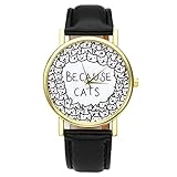 Top Plaza BECAUSE CATS Owl Fraux Leather Band Golden Case Womens Ladies Fasion Quartz Wrist Watches,Black Band