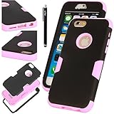 iPhone 6 Case, E LV iPhone 6S Case - SHOCK ABSORPTION / HIGH IMPACT RESISTANT Full Body Hybrid Armor Protection Defender Case Cover for Apple iPhone 6S / 6 with 1 Stylus and 1 Microfiber Cleaning Cloth - [BLACK/PINK]