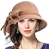 VECRY Women's 100% Wool Bucket Hat Felt Cloche Bow Dress Winter Hats
