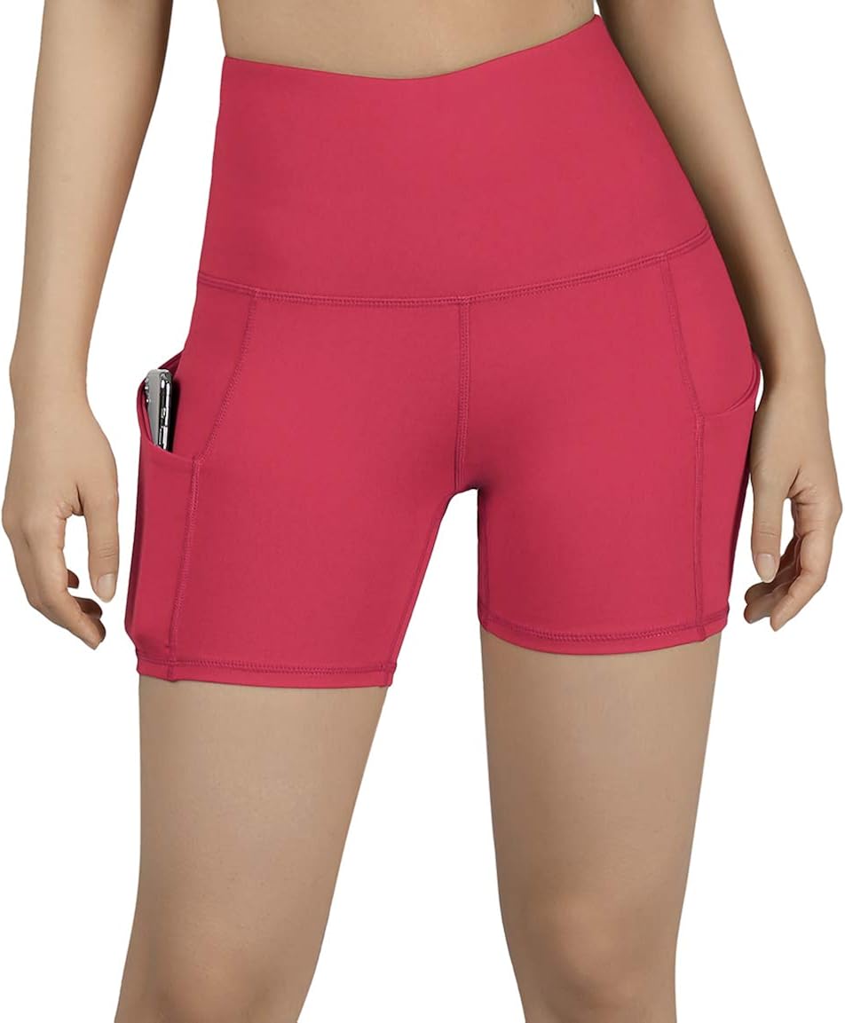 ODODOS High Waist Out Pocket Yoga Short Tummy Control Workout Running Athletic Non See-Through Yoga Shorts
