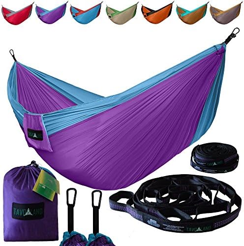NEW YEAR SALE Double Camping Hammock - Lightweight Nylon Portable Hammock - Best Parachute Double Hammock For Backpacking, Travel, Camping, Yard, Beach, 125" x 78" - Hammock and Straps