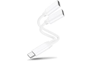 YMPIGOY Dual USB C Splitter USB C Headphone and Charger Adapter,2-in-1 Type C Splitter Audio Adapter with Fast Charging Dongle Cable Cord Compatible for 15 Series,Galaxy Series,All Android series（White）