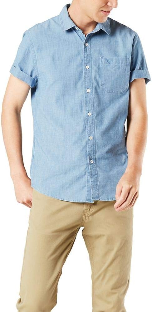 Dockers Men's Short Sleeve Button-Down Modern Fit Supreme Flex Poplin Shirt at  Men’s Clothing store