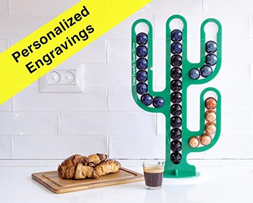 Personalized Engraving Green Cactus Nespresso Coffee 28 Pods Holder Storage Unit, Custom Name