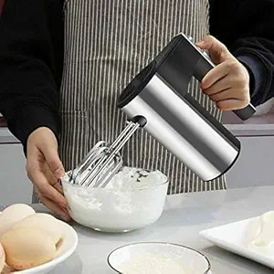 KHODIYAR 500-Watt Hand Mixer Beater Blender Electric Cream Maker for Cakes with Base 5 Speed Control and 2 Stainless Steel Beaters, 2 Dough Hooks (Black/Silver)