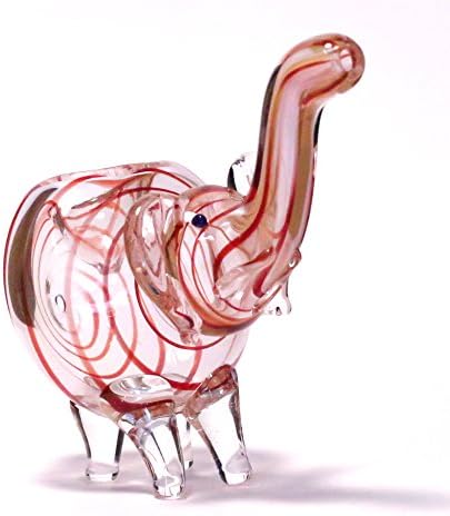 4" Glass Elephant Clear with Rust-Gold Stripes