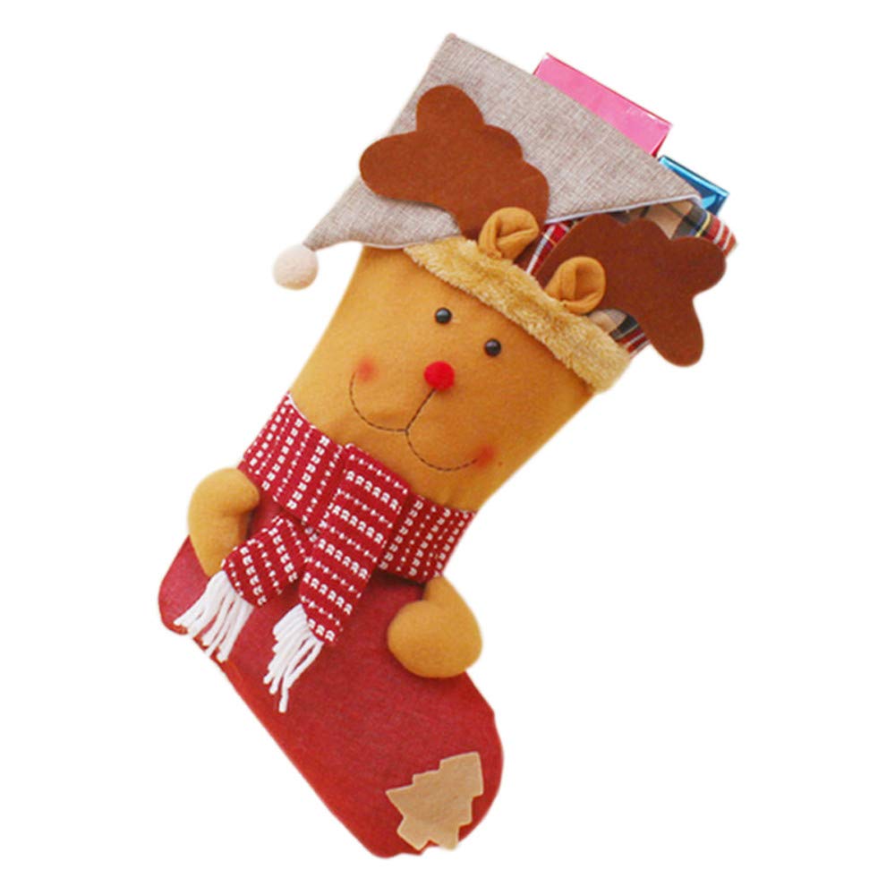 SUNTRADE 18 inch Christmas Stocking 3D Santa, Snowman, Reindeer, Big Stockings Home Party Decoration (F)