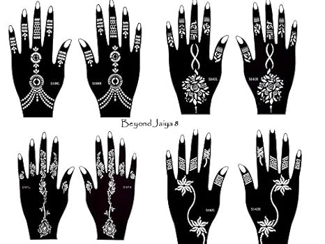 Aktion ! Henna Tattoo Schablonen 8 Stück Set zur einmaligen Verwendung für Hände auch für Glitter Tattoo und Air Brush Tattoo