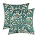 CaliTime Pack of 2 Throw Pillow Covers Cases for Couch Sofa Home Decor Vintage Floral Leaves 18 X 18 Inches Teal