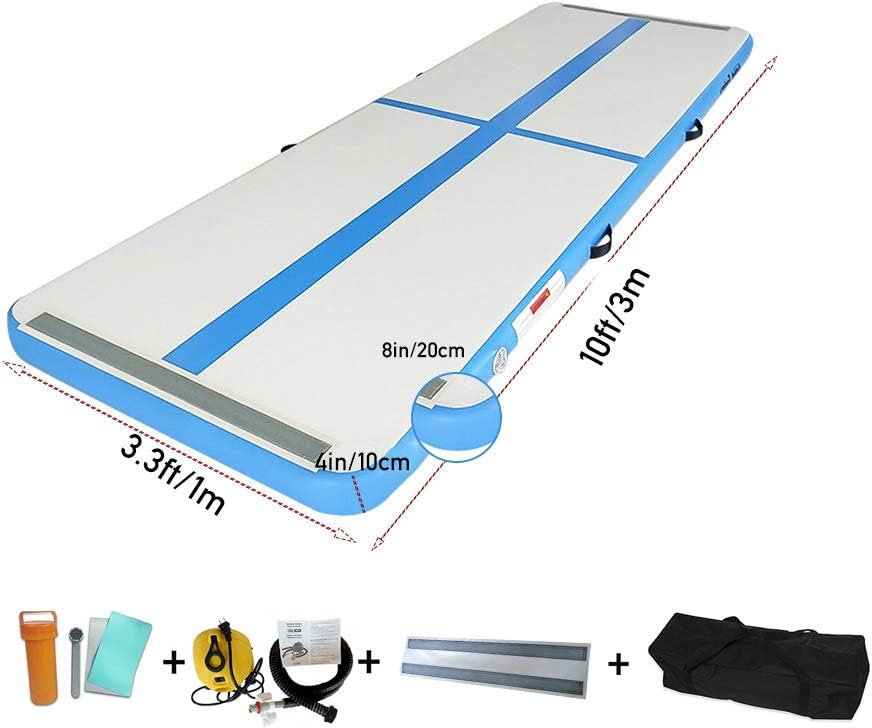 EJIA Air Track Gymnastics Tumbling AirFloor mat with Bravo Electric Pump/Tokyo Championship/for Fitness,Dance Clubs, Schools, Home, Yoga Gym, Cheerleading (Blue, 10ft×3.3ft×4in 300×100×10cm)