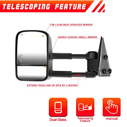 Towing Mirrors for Chevy/Chevrolet Silverado, AAIWA Side Mirror for GMC Sierra, Power Heated Tow Mirrors with Arrow Signal Light for 2003-2007 Chevrolet GMC Sierra Silverado, 2 PCS