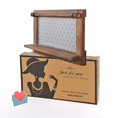 ASHLEYRIVER Wall Mounted Rustic Wood Jewelry Organizer Holder with