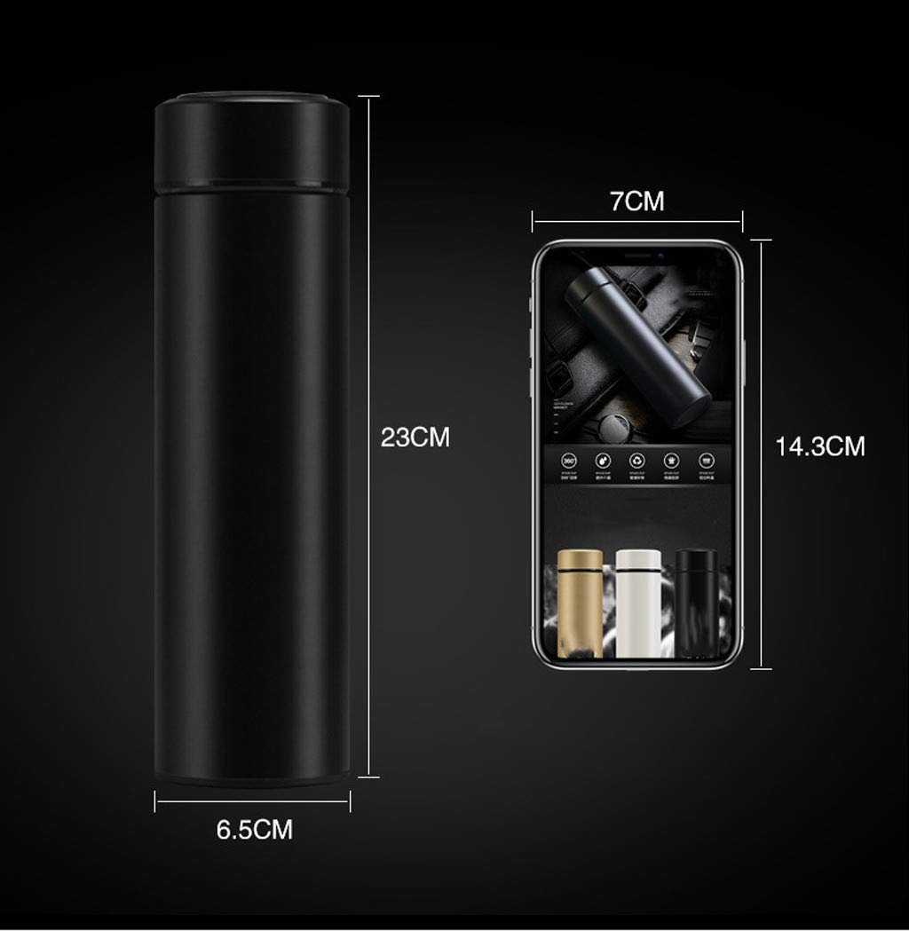 ROUNYY Thermosflasche, Tassen zum bemalen Becher Teetassen Reisebecher Tassenwärmer Travel Mug Thermo-/Isolierbecher Fassungsvermögen: 500 ml,LCD-Touchscreen-Temperaturanzeige (Schwarz)