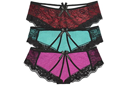 Oh La La Cheri Women's Lace Overlay Cage Panty Large/Xlarge Black/Turquoise