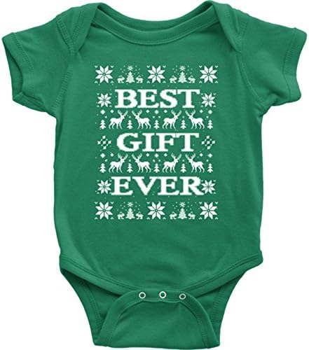 Best Gift Ever Christmas Onesie. Ugly Christmas Vacation Bodysuit. Christmas Ugly Sweater Style For Toddler. Coolest Newborn Christmas Gift. (12M, Green)