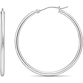 Classic 10K White Gold Hoop Earrings - Shiny Polished Plain Round Gold Hoops for Women and Men