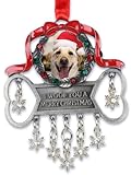 Dog Ornament -- Pet Photo Ornament with Dangling Sparkling Snowflakes and Embossed with the Saying 