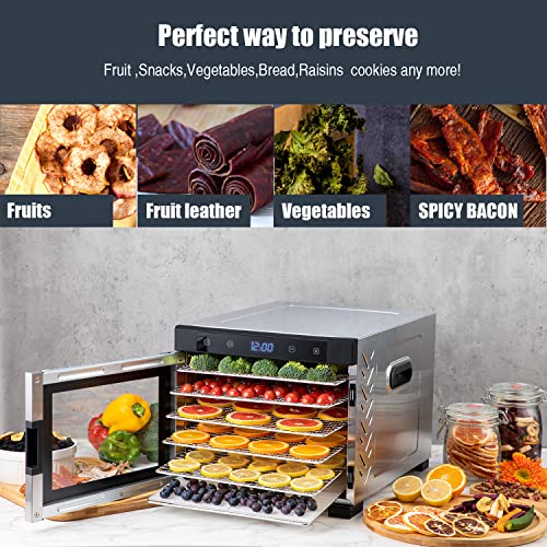 NutriChef Electric Countertop Food Dehydrator Machine - 600-Watt Premium Multi-Tier Meat Beef Jerky Maker Fruit/Vegetable Dryer w/ 6 Stainless Steel Trays, Digital Timer, Temperature Control