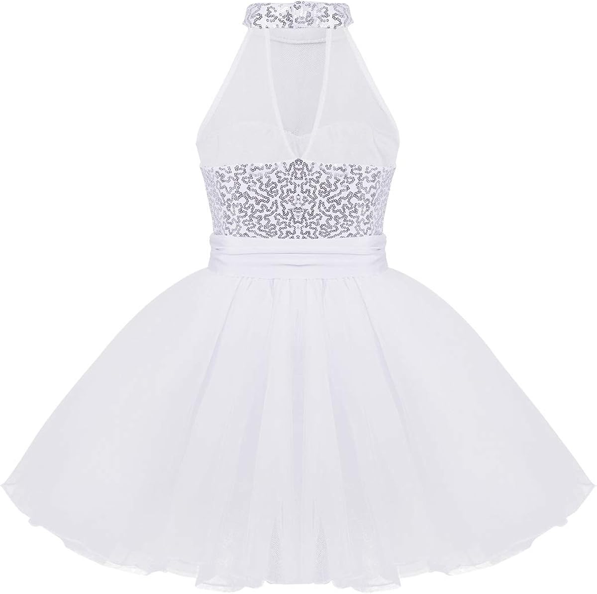 JEATHA Kids Girls Shiny Sequins Ballet Dance Costume Sleeveless Mock Neck Ice Roller Skating Dress Dancewear: Clothing