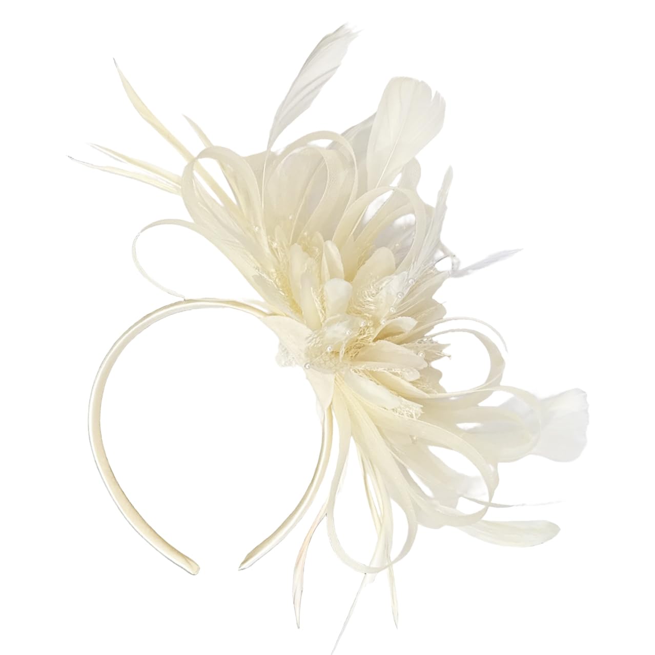 Caprilite Cream Ivory Feather Hair Fascinator Headband Wedding Royal Ascot Races